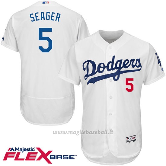 Maglia Baseball Uomo Los Angeles Dodgers Corey Seager 5 Bianco Flex Base Autentico Collezione Giocatore